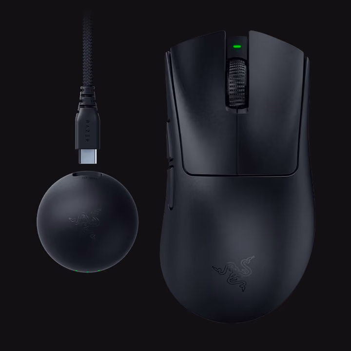 Razer DeathAdder V4 Pro mouse in Black, top view