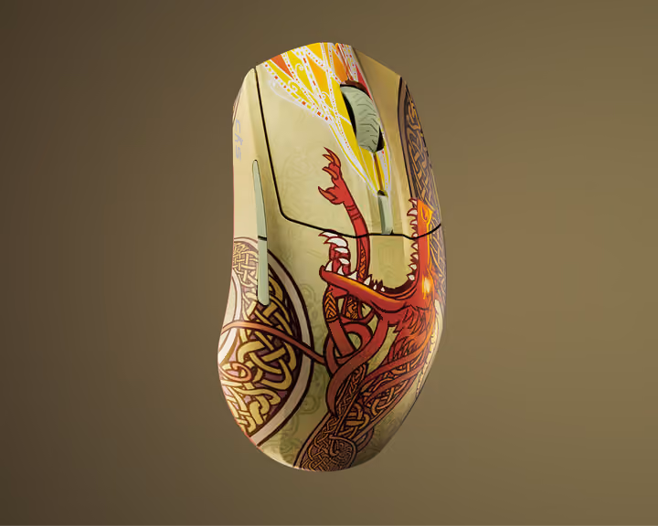 SteelSeries CS2 Dragon Lore Edition mouse in Dragon Lore, left side