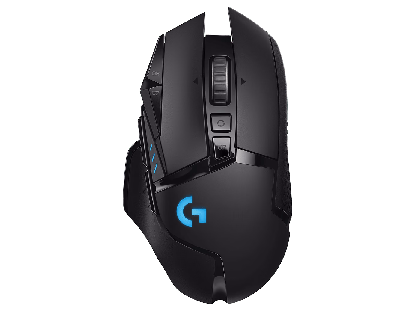 Logitech G502 LIGHTSPEED mouse in Black, top view