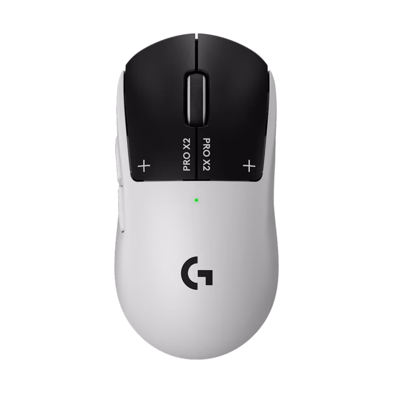 Logitech PRO X2 SUPERSTRIKE mouse in Black & White, top view