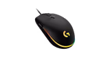 Logitech G203 LIGHTSYNC mouse in Black, back view