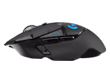 Logitech G502 LIGHTSPEED mouse in Black, left side